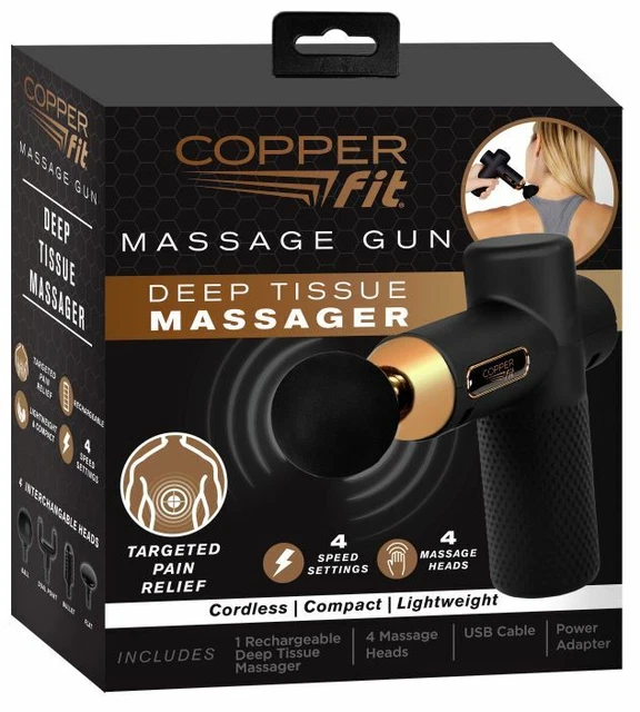 COPPER FIT PERCUSSION Massage Gun w/ 4 attachments, Cordless
