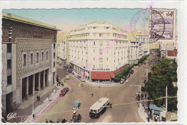 Cpsm Morocco Casablanca Carrefour Of La Post Bank D Condition Tramway EDT C. Ap.