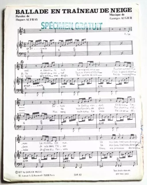 Partition vintage sheet music HUGUES AUFRAY : Ballade en Traîneau de Neige 70's