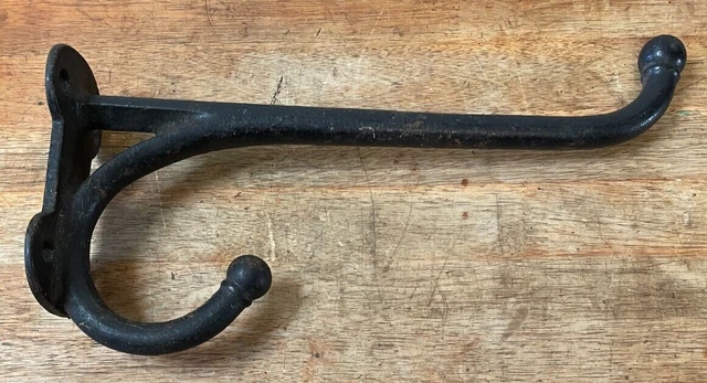 Vintage LARGE Heavy Duty COAT HOOK 12" Cast Iron tack harness barn hat wall 2