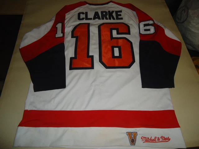 Philadelphia Flyers CLARKE 1970s white pro home jersey size 60 fight strap