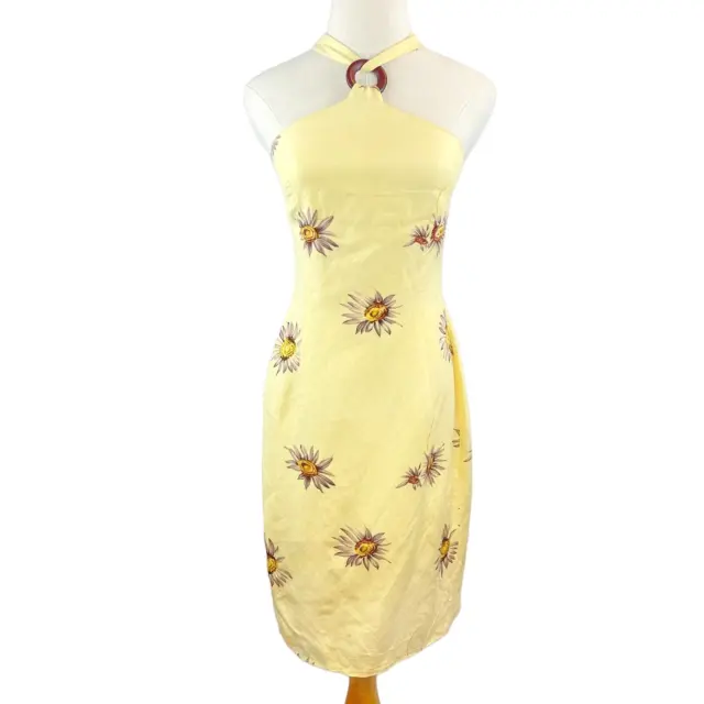 Vintage 90's Floral Linen Blend Bodycon Halter Dress