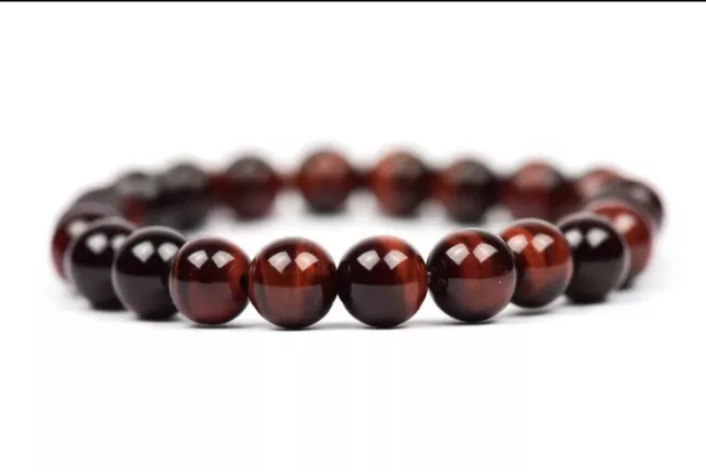 Bracelet de perles rondes en œil de tigre rouge naturel de qualité AAA pour...