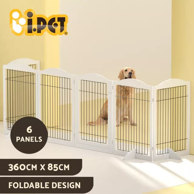 i.Pet Dog Playpen Enclosure 6 Panel Puppy Pet Fence Wooden Play Pen Gate Indoor