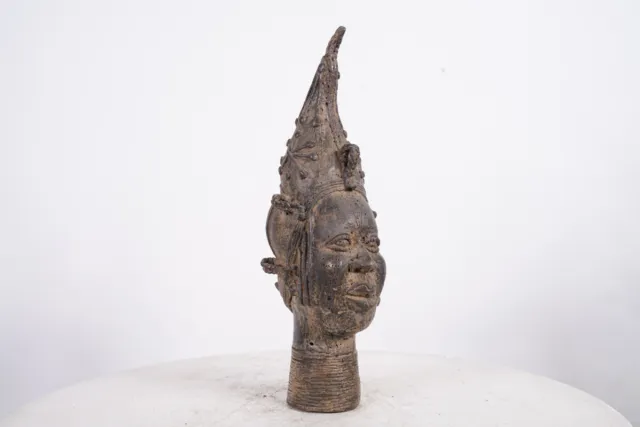 Benin Bronze Queen Mother Kopf 15.5 " - Nigeria - Afrikanische Tribal Art