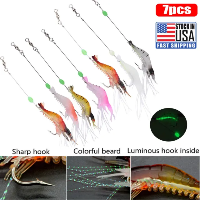 8cm 5g Luminous Fake Shrimp Fishing Lures Soft Silicone Artificial Bait W/ Hook