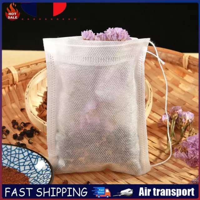 50pcs Non-Woven Drawstring Tea Bags Seal Filter Herb Spice Pouch (10x15cm) FR