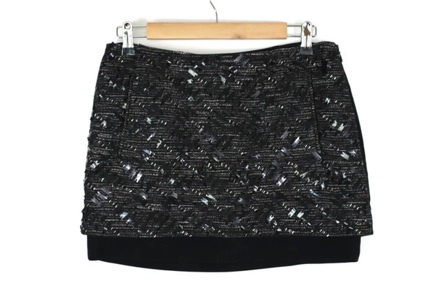Diane Von Furstenberg Minigonna da donna in misto lana glitterata nera taglia 4