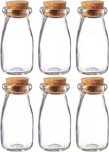 6Pcs 100ml Mini Glass Jars with Cork Stoppers Milk Glass Bottles Small