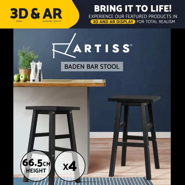 Artiss 4x Bar Stools Kitchen Dining Chairs Counter Stool Wooden Black