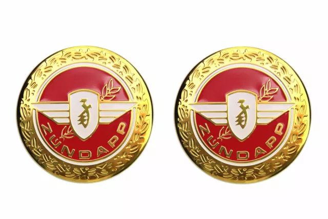 2x Zündapp Emblem Motiv Lorbeer für Tank rot gold Durchmesser 65 mm rund