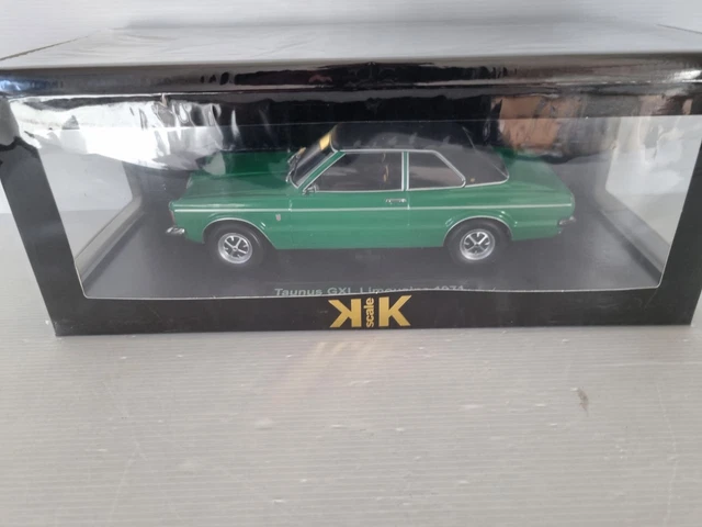 Miniature Auto 1/18 – Ford Taunus GXL 1971 Verte (Toit Vinyl Noir) Par KK-Scale – Modèle Neuf