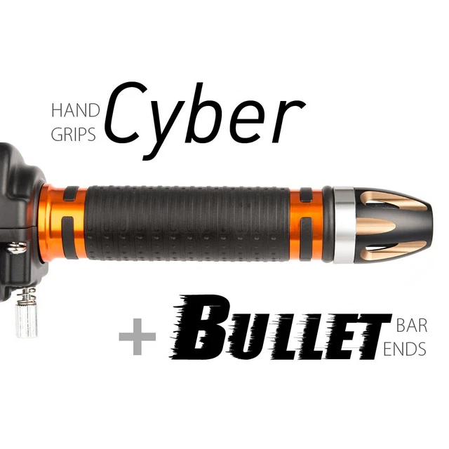 KiWAV Motorcycle Cyber Grips Orange with Bullet Bar Ends titanium Gold/Silver