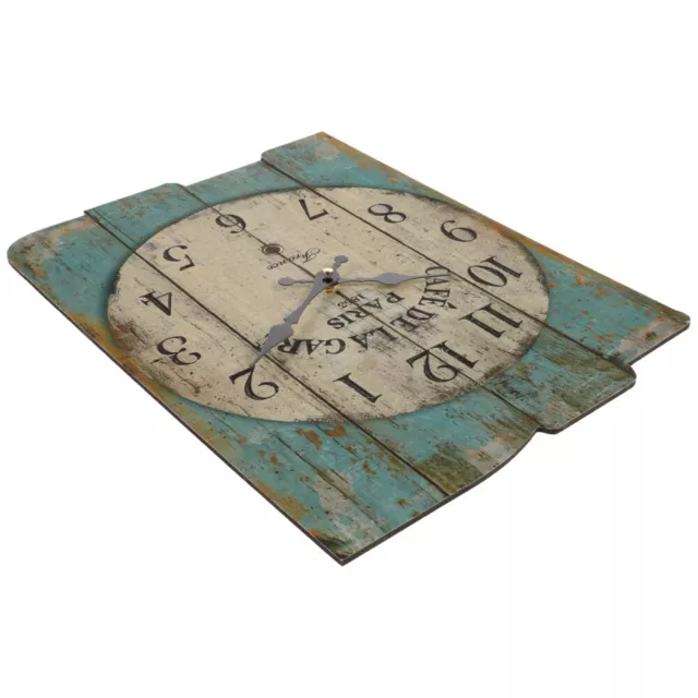 Square Rustic Wooden Clock Farmhouse Worn Decorative Roman Numeral Wall Clock