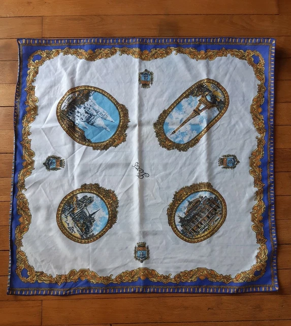 FOULARD CARRÉ DE soie Vintage Tour Eiffel Paris Armine