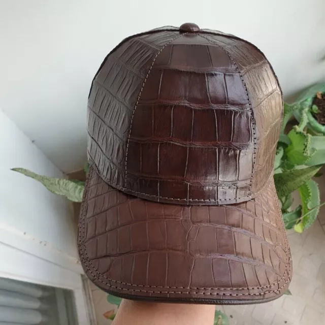 Brown Mens Alligator Leather Baseball Cap Unique Adjustable Trucker Hat Handmade
