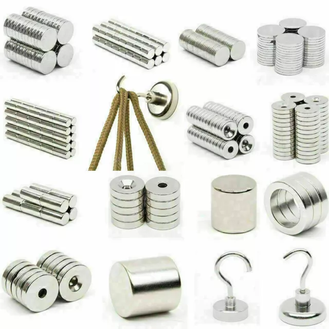 1-500pcs N52/N50/N35 Strong Magnets Rare Earth Neodymium Round Block Hook Magnet