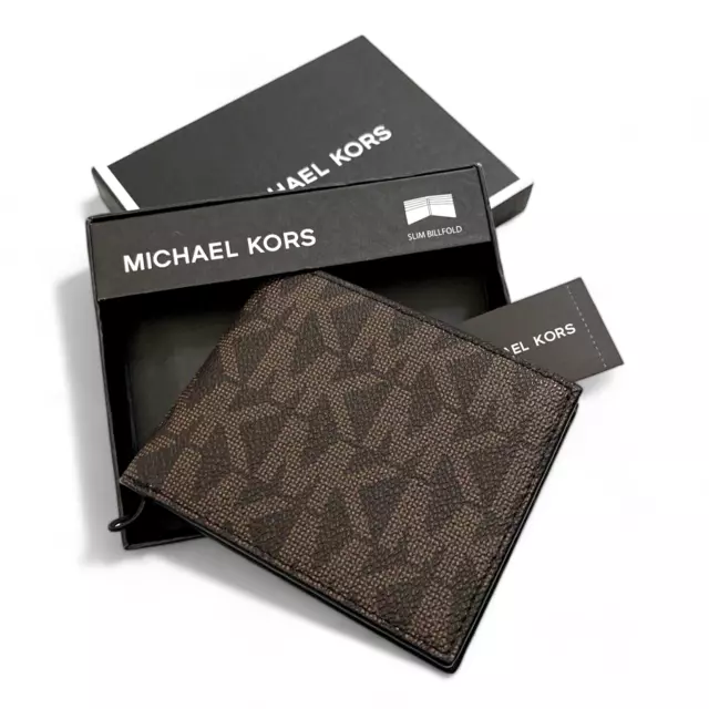 Men's Michael Kors Jet Set PVC Leather Slim Bifold Wallet w/Gift Box NEW, Brown