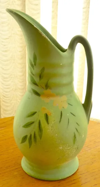 Vintage Shabby Chic Vase Jug Greens & Cream Hand Painted 20th Century Art Deco