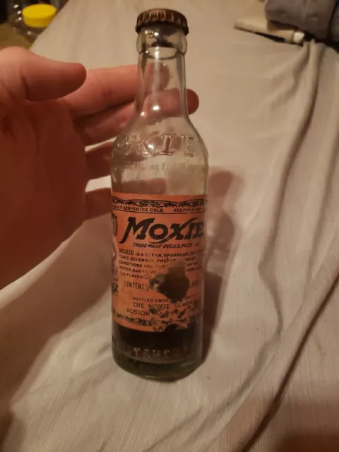 Vintage Moxie Soda Bottle Tonic Beverage Brand New With Cap And Liquid Very Old!