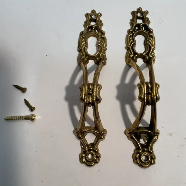 Pair Of Eastlake Solid Brass Escutcheons w/attaching hardware New Old Stock 50’s