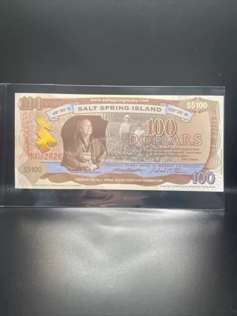 Salt Spring Island (Canada) 100 Dollars 2002 UNC Currency Bill Local Money $100