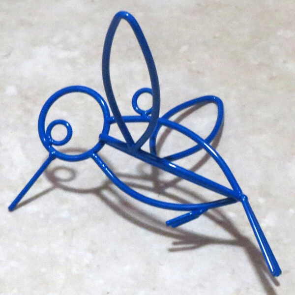 Amish Hand Crafted Wrought Iron Hanging Humming Bird Color Blue USA Made NICE!