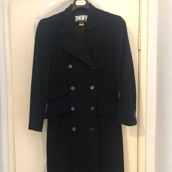 Donna Karan ~ DKNY Trench Coat - Black Wool w Cashmere