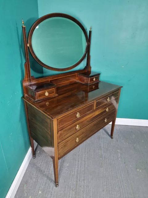 An Antique Edwardian Mahogany String Inlaid Mirrored Dressing Chest of Drawers ~