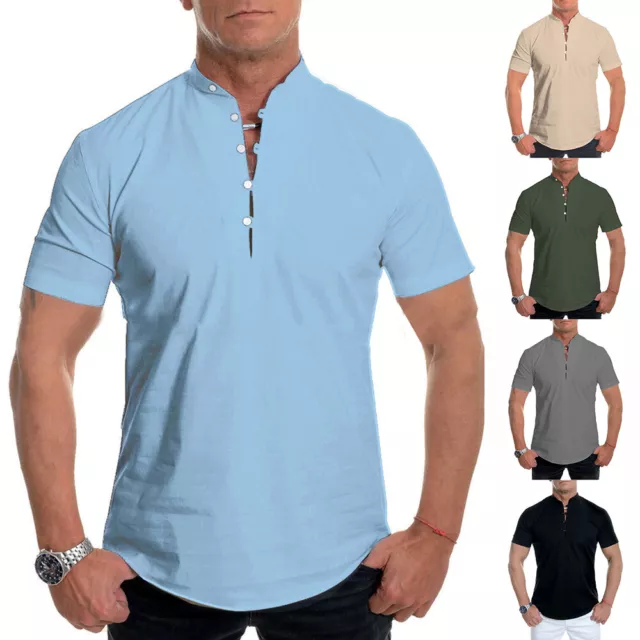 Hemden Button-Down-T-Shirt Kurzärmelige Bluse Einfarbig Locker Lässig ┛