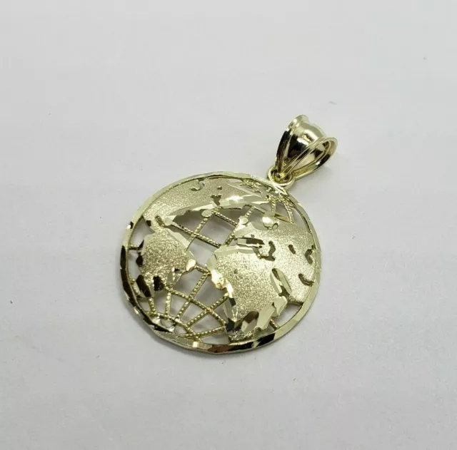 Authentic 10K Yellow White Real Gold Diamond Cut Globe Pendant Men Women 3 Sizes