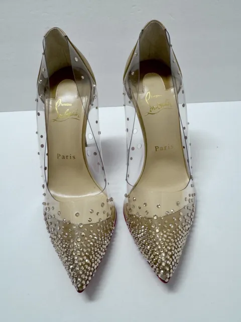 CHRISTIAN LOUBOUTIN Degrastrass crystal-embellished PVC and leather pumps EU 37