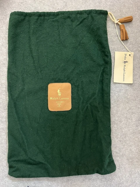 Ralph Lauren Single Green Felt Dust Bag Leather Tassels Tag Drawstring 13.5x 7.5