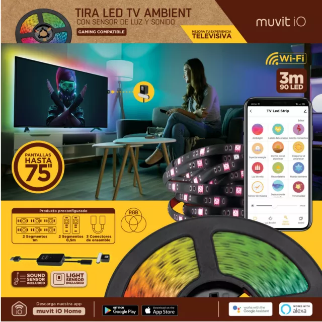 Muvit iO Tira LED USB WiFi TV RGB 3m con sensor ambiental y de sonido (NUEVO) 3