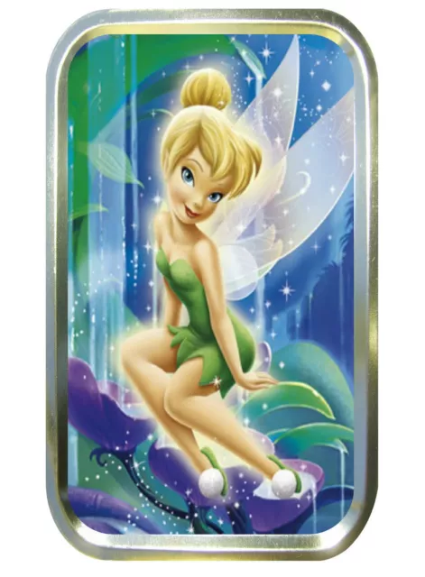 Blue Tinkerbell 1oz Gold Tobacco Tin, Sweet Tin, Small Pocket Tin, Storage Box