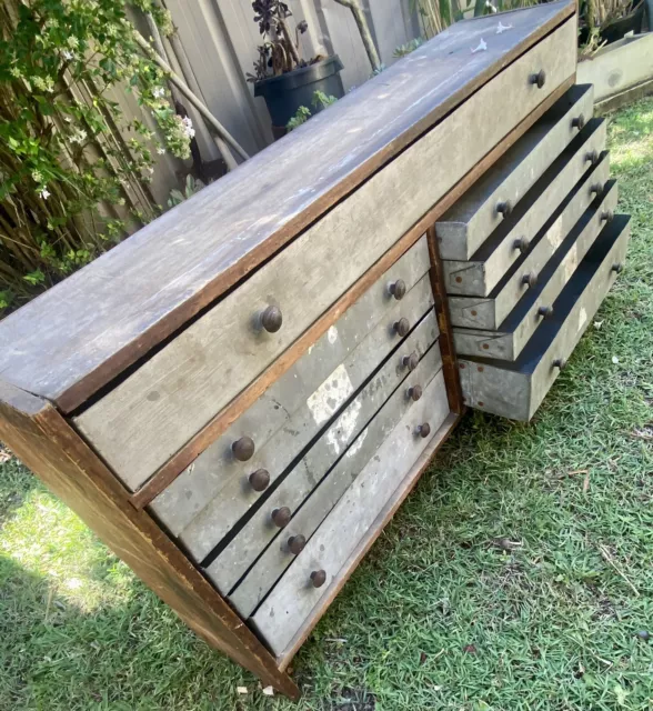 Unique primitive vintage tool box drawer cabinet