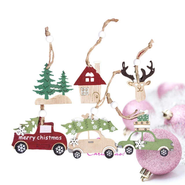 12 Pcs Artisanat En Bois De Noël Garniture De Voiture Décor De Noël Cerf