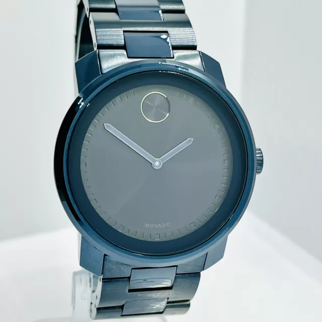 Movado Men's BOLD Gunmetal Blue Stainless Steel Swiss 42mm Watch 3600296