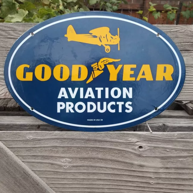 1939 Goodyear Airplane Tires Porcelain Sign Gas Crop American Southwest Delta