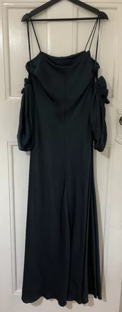 Camilla and Marc Cold Shoulder Elegant Deep Green Satin Evening Gown, Size 14 3