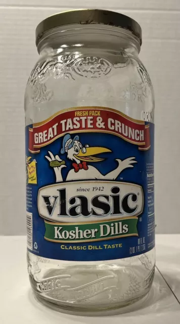 Vlasic Embossed Glass Pickle Jar Large 80Fl. oz  2Qt 1 pt With Label Gold Lid