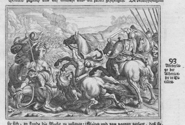 1700 Athènes Athene Sicilia Sizielien Bataille Antique Gravure sur Cuivre Merian