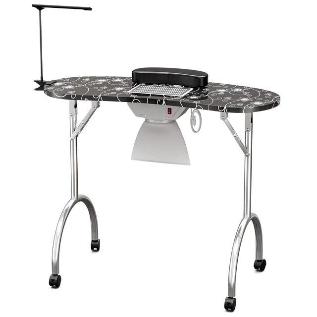 Portable Nail Table Workstation w/ Lamp Wheels  Wrist Rest - Black