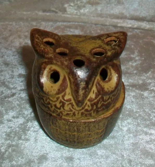Nature Loving Vintage Brown Horned Owl Bird Stoneware Cone Incense Burner Japan