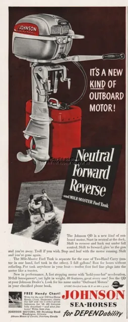 1949 Johnson Sea Horse Outboard Boat Motor Sporting Theme Shift Reverse Print Ad
