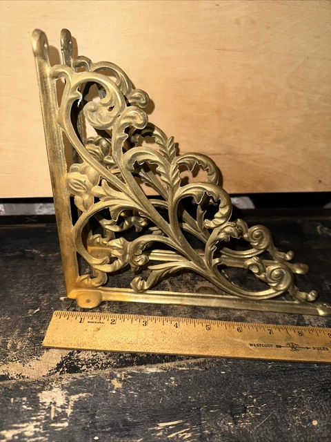 Pair of VINTAGE BRASS WALL SHELF BRACKETS Heavy Duty!