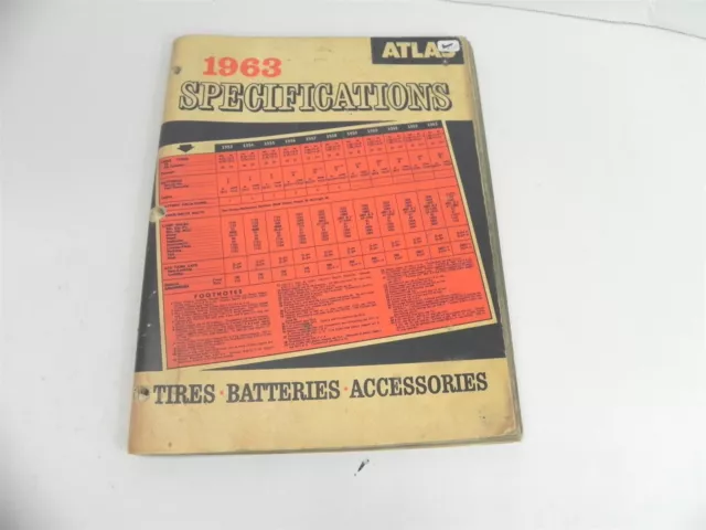 Vintage 1963 Atlas Tires Batteries Accessories Specifications Catalog Reference