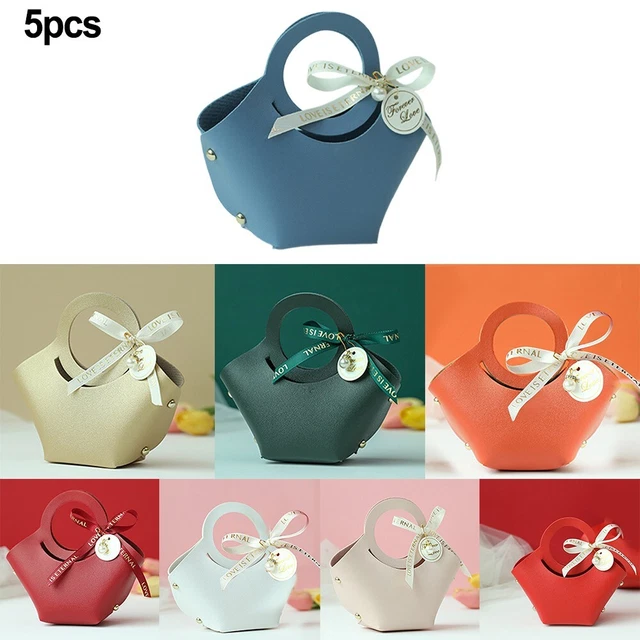 Mariage Party-5Pcs Luxe Boutique Nœud Cadeau Sacs Anniversaire Cuir PU Sachets