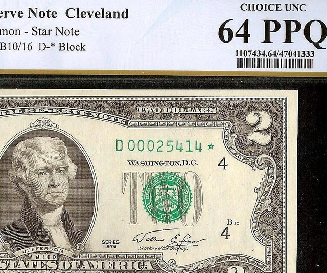 UNC 1976 $2 TWO DOLLAR BILL STAR NOTE FRN Fr 1935-D* PCGS 64 PPQ NEW HOLDER