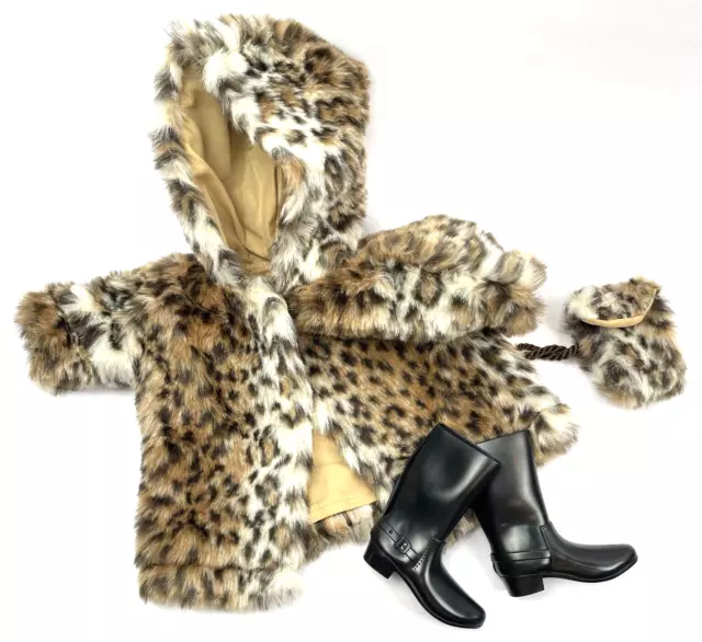 Doll Clothes for American Girl Doll 18" Leopard Faux Fur Lined Coat Handmade